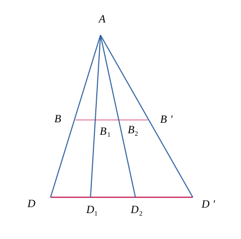 Un triangle quelconque avec plusieurs droites projetées